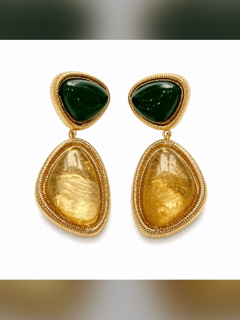 Mayamar Moss Agate & Amber Quartz Double Drop Earrings
